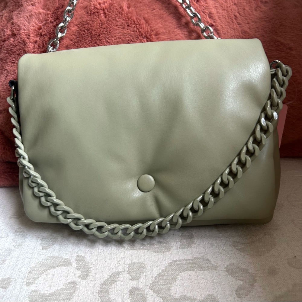 Top Shop Olive Green Chain Padded Shoulder Bag - Picture 2 of 8